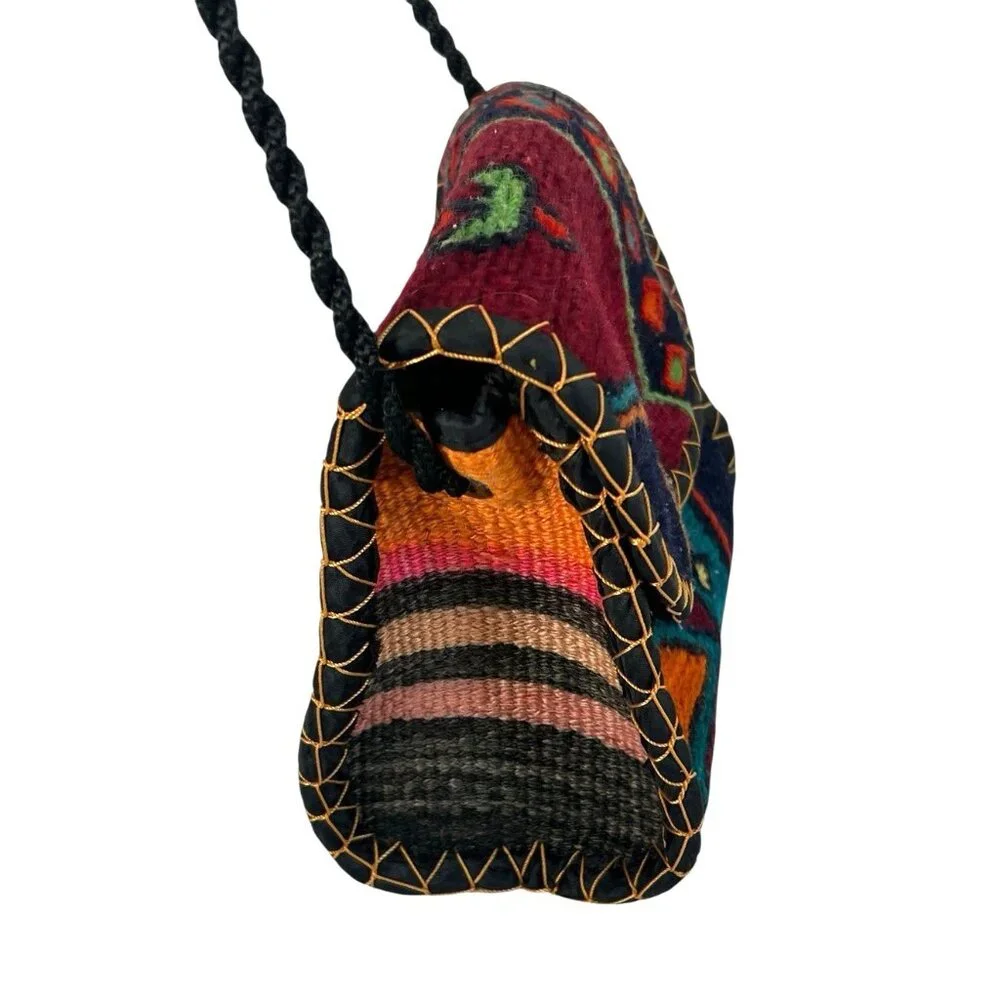 vtg Persian gilim hand woven wool kilim tribal messenger rug‎ bag sz M